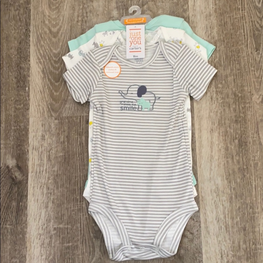 Just one you 3 pack elephant unisex onesies